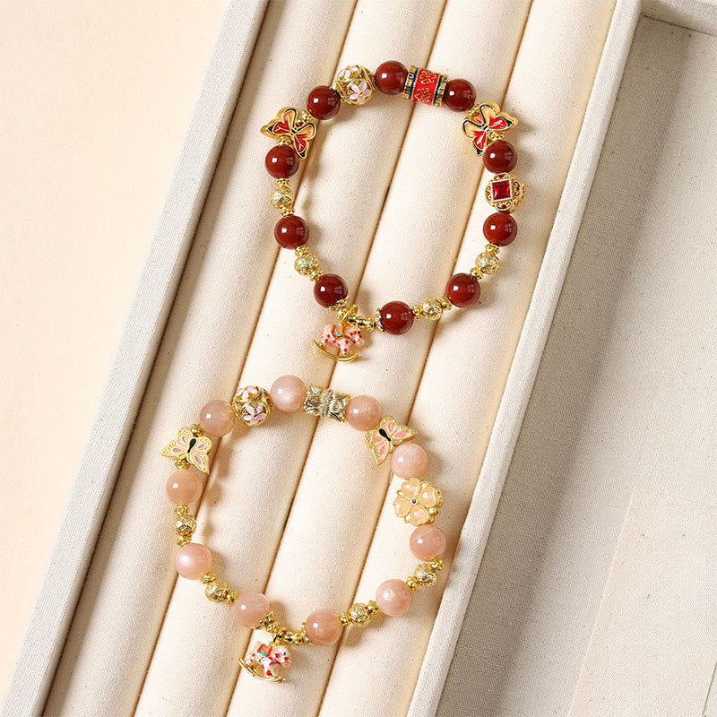 Armband Turmalin Roter Achat Erfolg Schmetterling Blüten Perlen Schmuck Damen