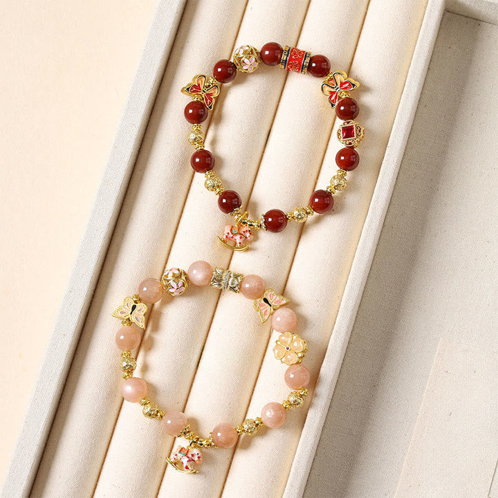 Armband Turmalin Roter Achat Erfolg Schmetterling Blüten Perlen Schmuck Damen