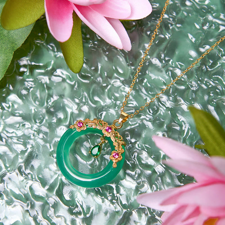 Kette Grüner Chalzedon Buddha Schnalle Frieden goldener Anhänger Schmuck