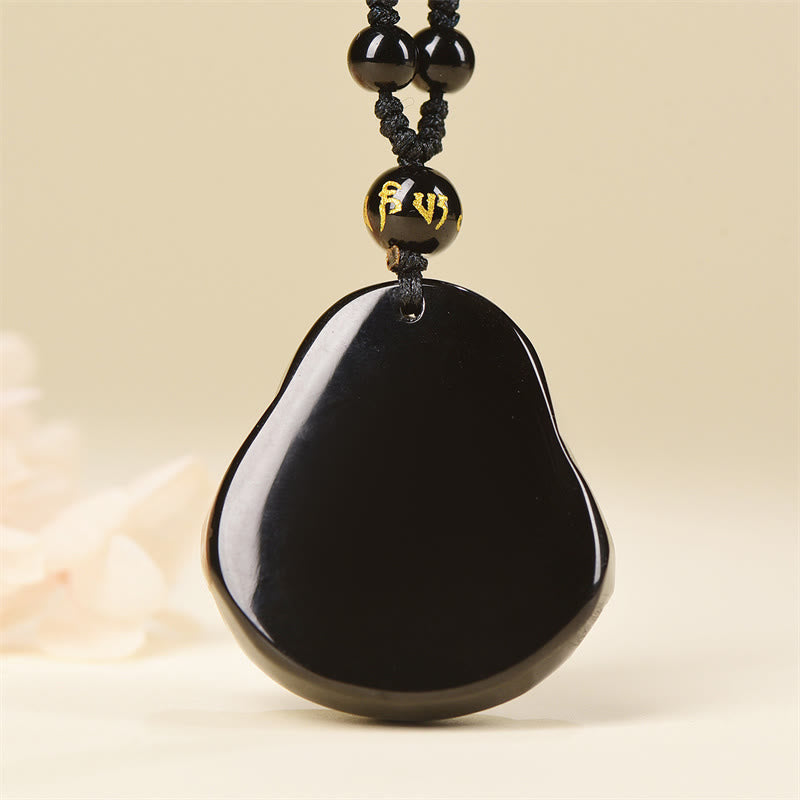 Schwarzer Obsidian Kette mit Lachender Buddha als Anhänger