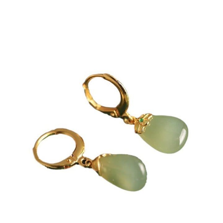 Ohrringe Grüner Chalcedon Tropfen – Stärke gold Ohrhänger Schmuck spirituell