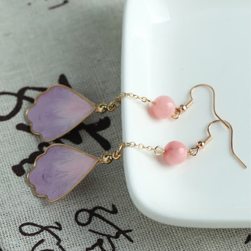Lila Blütenblatt Ohrringe rosa Perle Gold Boho Schmuck zart spirituell