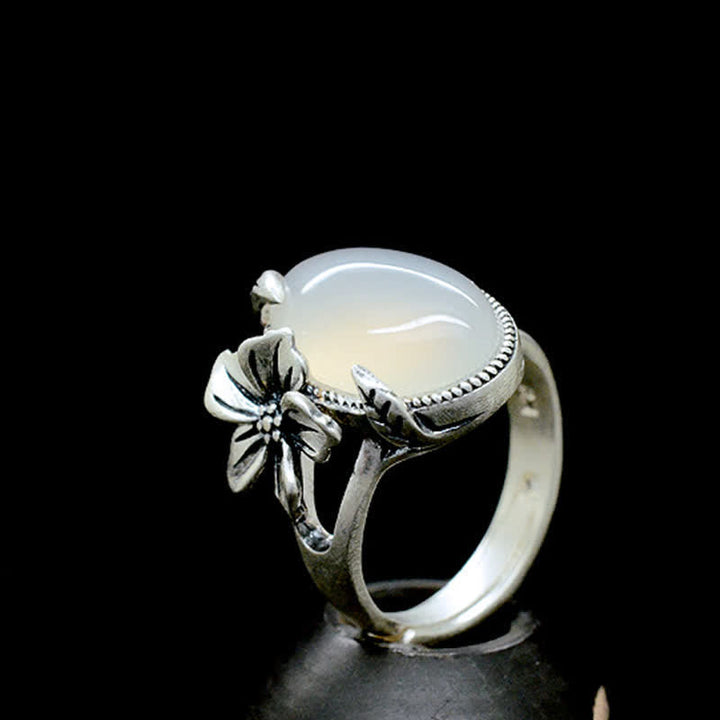 Ring Chalcedon Pflaumenblüte Silber-Blüten Harmonie Positivität Glück