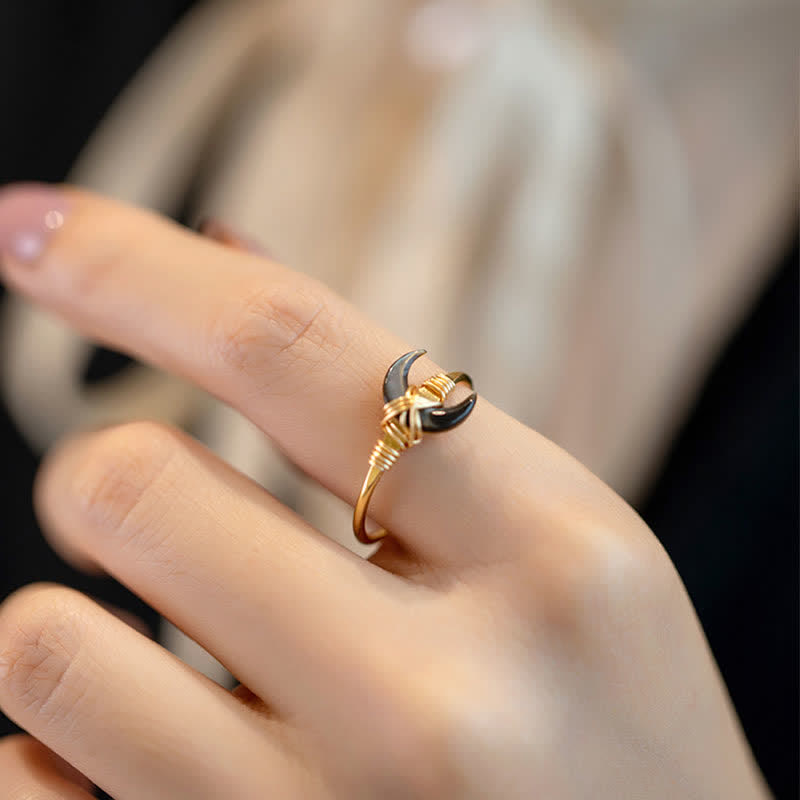 Ring Tridacna Mond Segen goldfarben eleganter Kupferring Glück