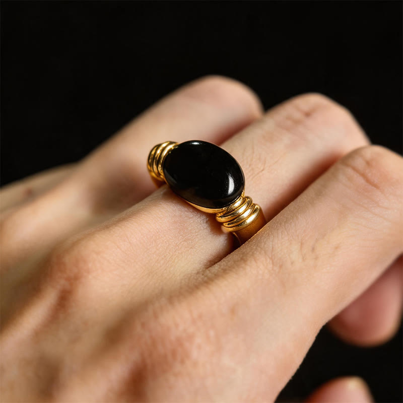 Ring Hämatit Ovalmuster schwarzer Stein Fengshui Schutz Glück