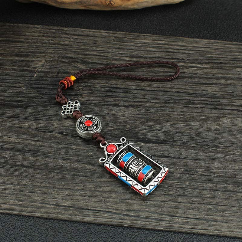 Schlüsselanhänger Om Mani Gebetsmühle Tibet Silber Glücksknoten spirituell Talisman
