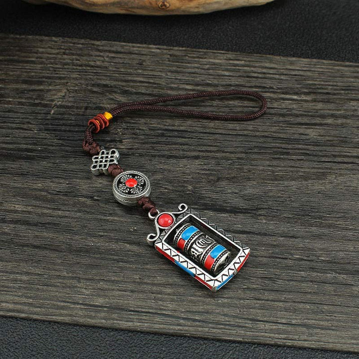 Schlüsselanhänger Om Mani Gebetsmühle Tibet Silber Glücksknoten spirituell Talisman