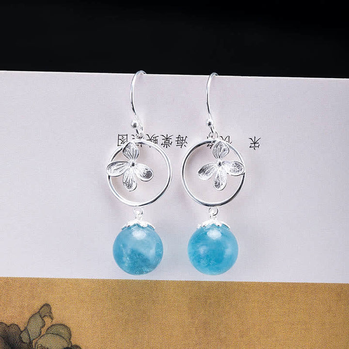 Ohrringe Aquamarin Blatt Blume Silber Boho Schmuck spirituell Ohrhänger