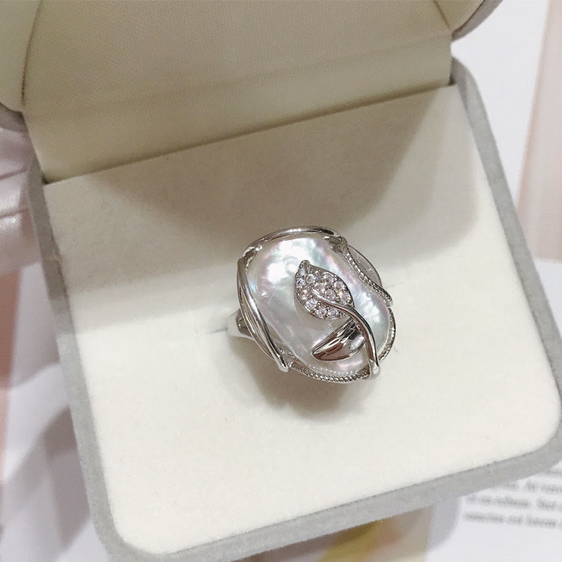 Ring Perle Blüte Silber mit Diamanten Glück Wohlstand