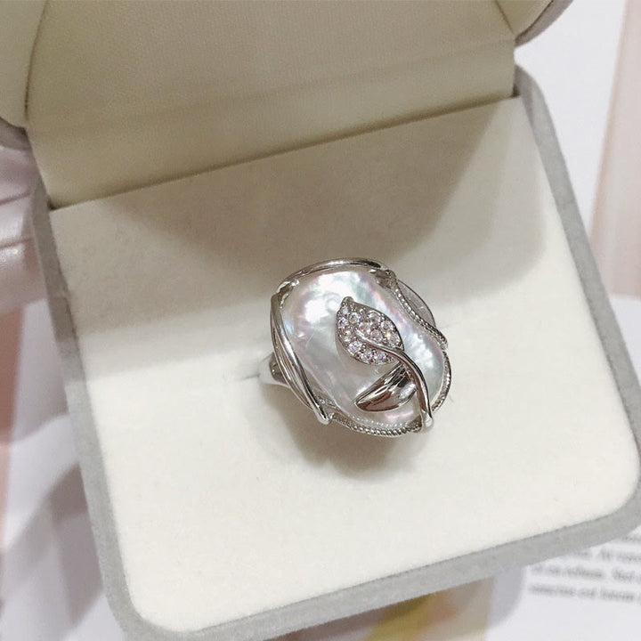 Ring Perle Blüte Silber mit Diamanten Glück Wohlstand