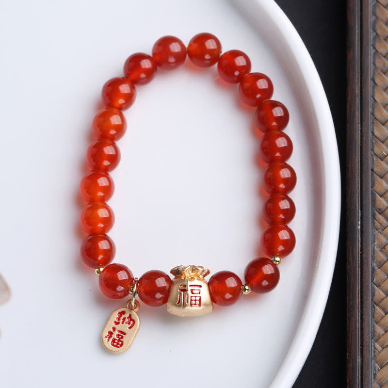 Armband Roter Achat Fu-Zeichen Naturstein elastisch Schutz Liebe traditionell