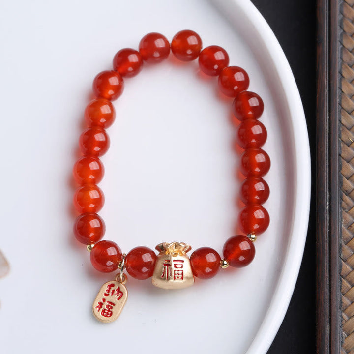 Armband Roter Achat Fu-Zeichen Naturstein elastisch Schutz Liebe traditionell