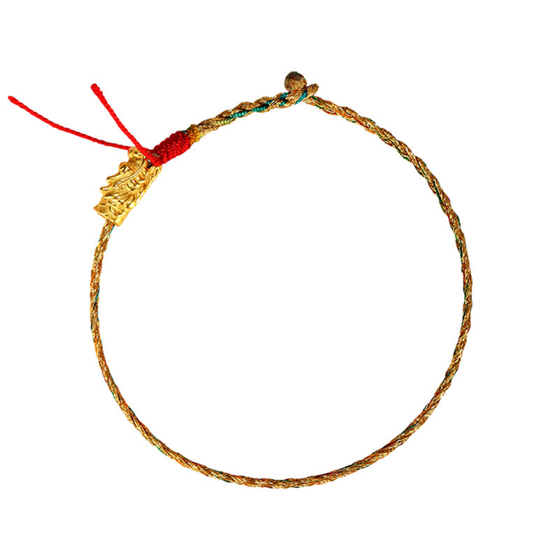 Goldenes Drachen-Armband mit roten Quasten elastisch verstellbar