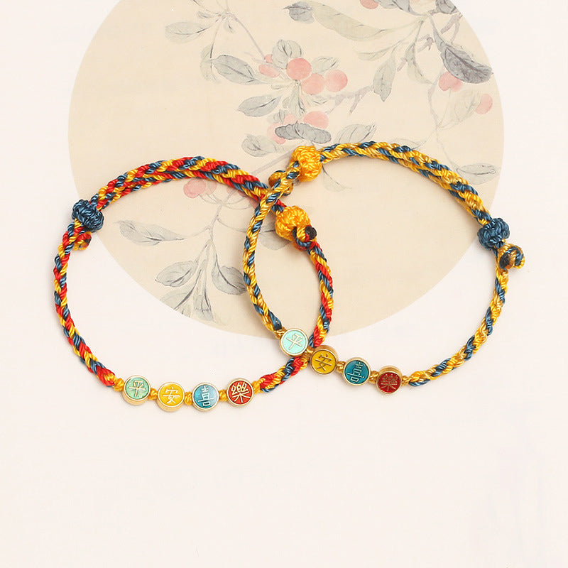 Buntes Armband – Schutz & Frieden mit Glücksmünzen elastisch geflochten.