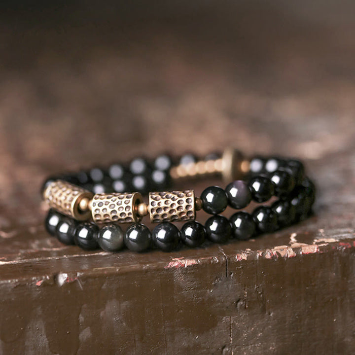 Armband Obsidian Kupfer – Liebe schwarze Perlen elegant Naturstein