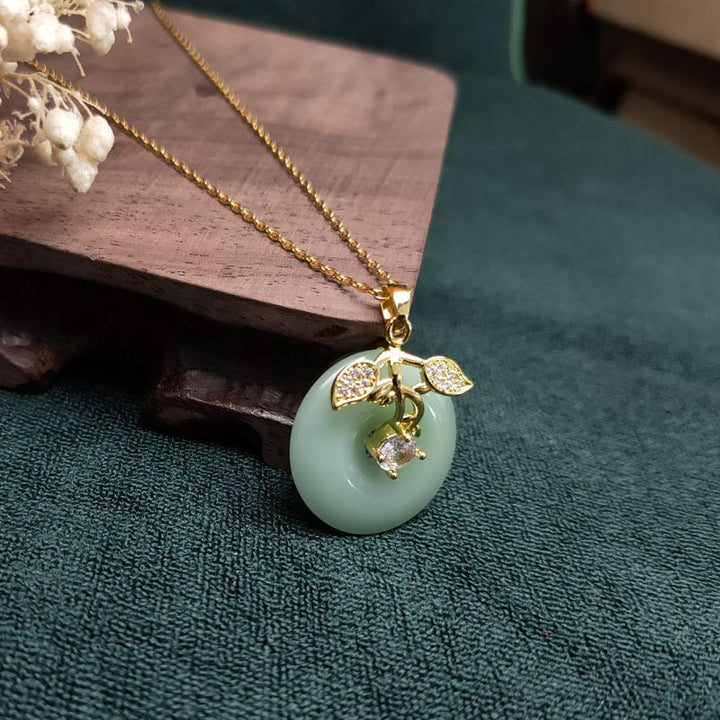 Anhänger Kette Tibetischer Jade Blattform Segen gold