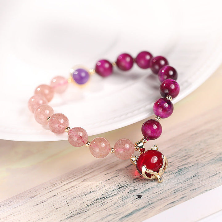 Armband Erdbeerquarz Pixiu – Liebe mit Farbverlauf rosa zu pink