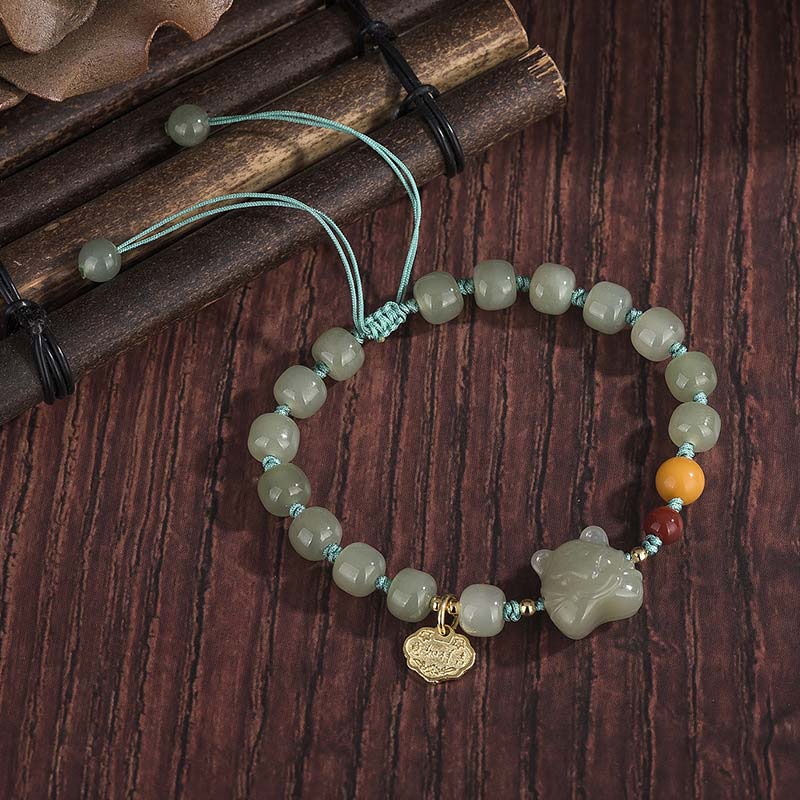 Jade Armband Chinesisches Tierkreis Segen mit Perlen elastisch verstellbar