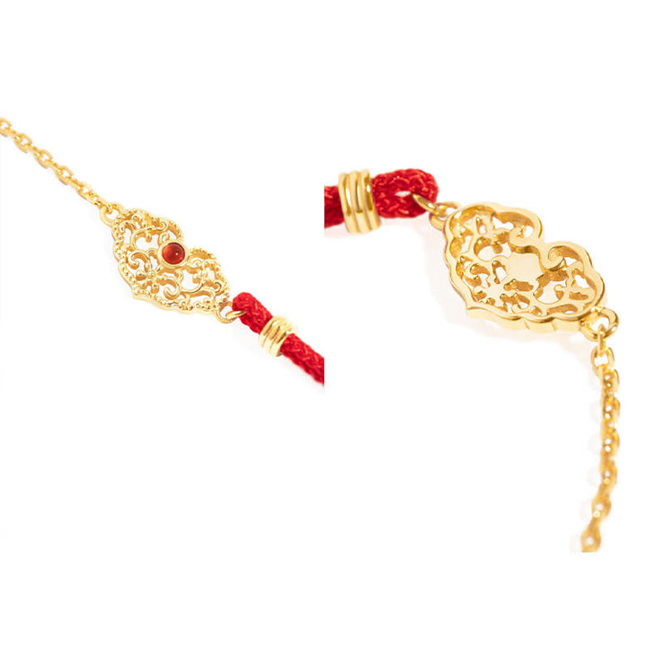 Goldenes Armband mit rotem Seidenband Glück und Stärke Energie