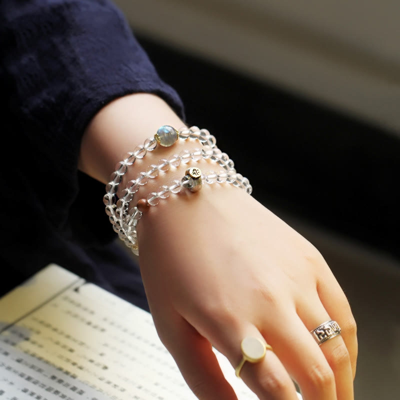 Armband 925 Silber Weißer Kristall Chinesisches Tierkreis elegantes Handgelenk getragen