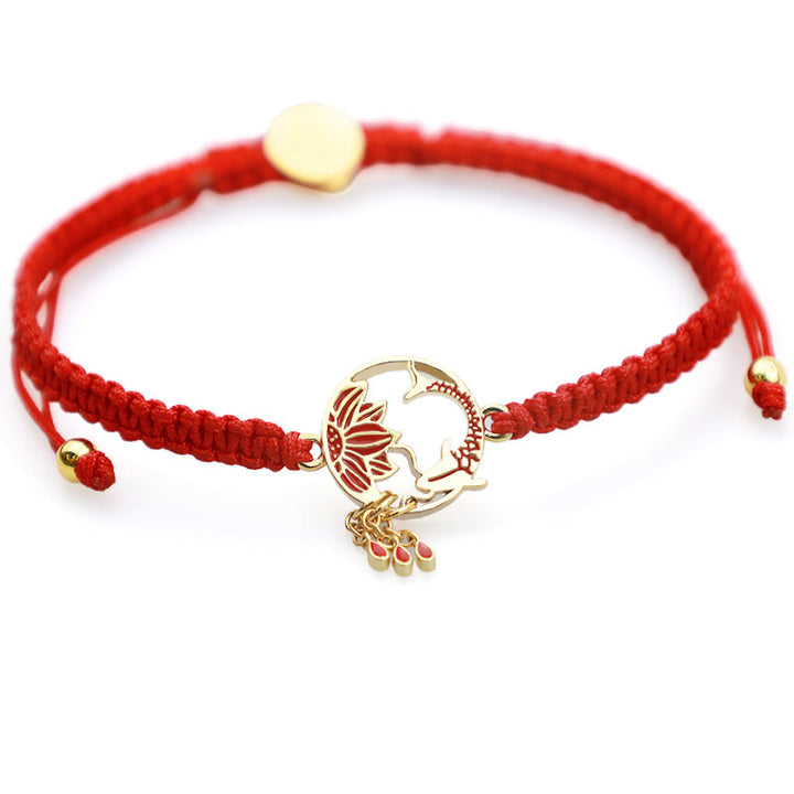 Armband Koi Fisch – Glück rotes Seil goldener Anhänger elastisch
