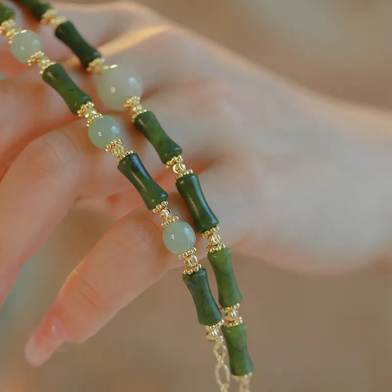 Armband Bambus – Glück & Stärke grünes Jade Perlen Handgelenk elegant