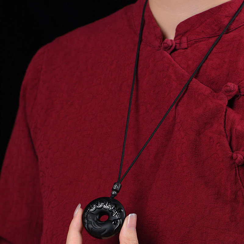 Obsidian Kette Tierkreis Anhänger schwarz Naturstein