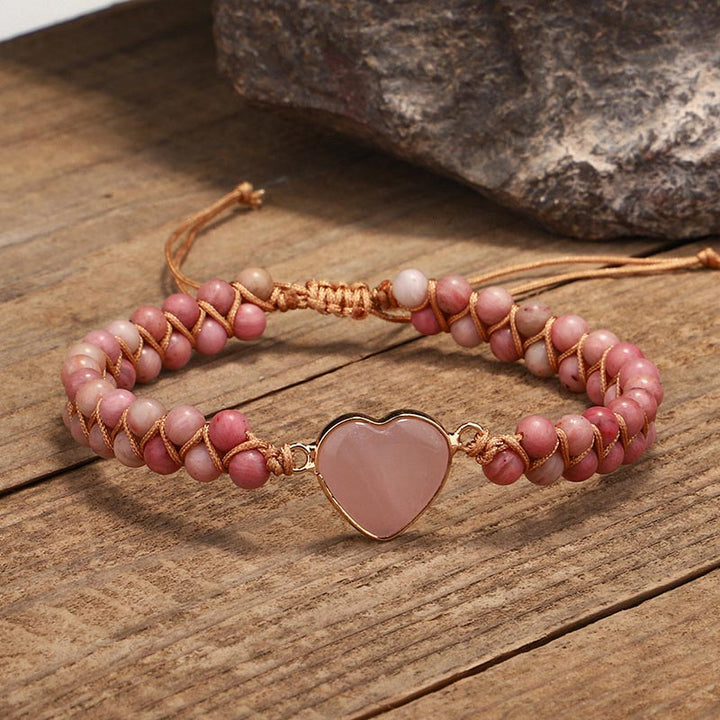 Rosenquarz Armband – Heilung & Liebe mit Herzanhänger Naturstein