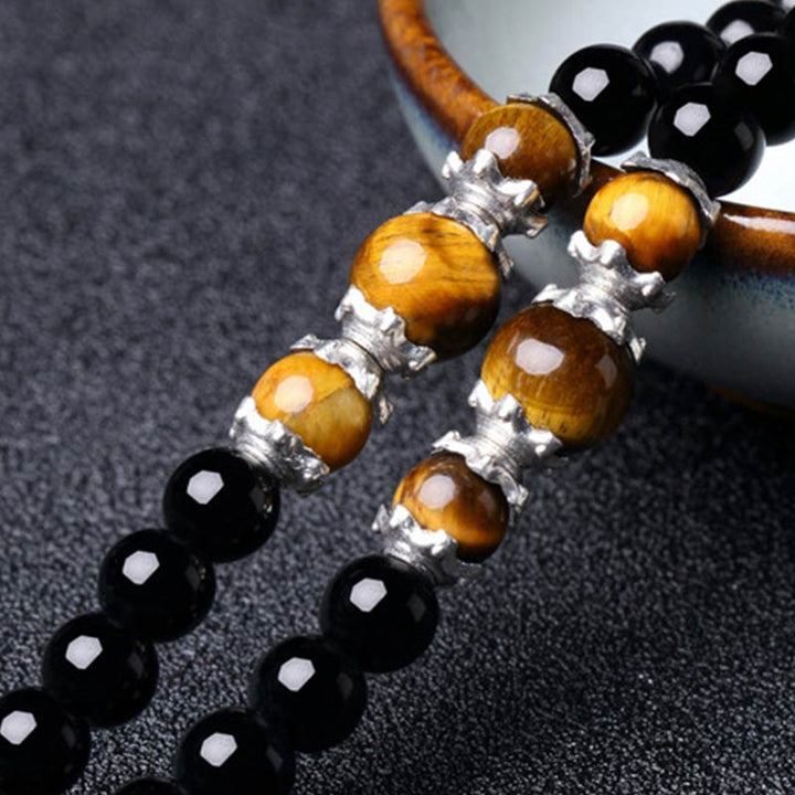 Mala 108 Perlen Schwarzer Obsidian Tigerauge