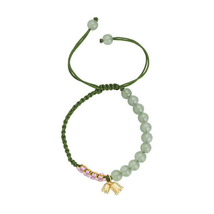 Jade Armband grüne Perlen goldener Anhänger grünes Seidenband Harmonie