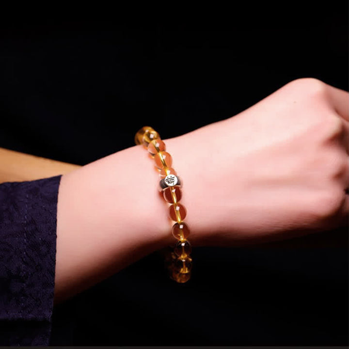 Bernstein Armband 925 Silber Citrin elastisch am Handgelenk getragen