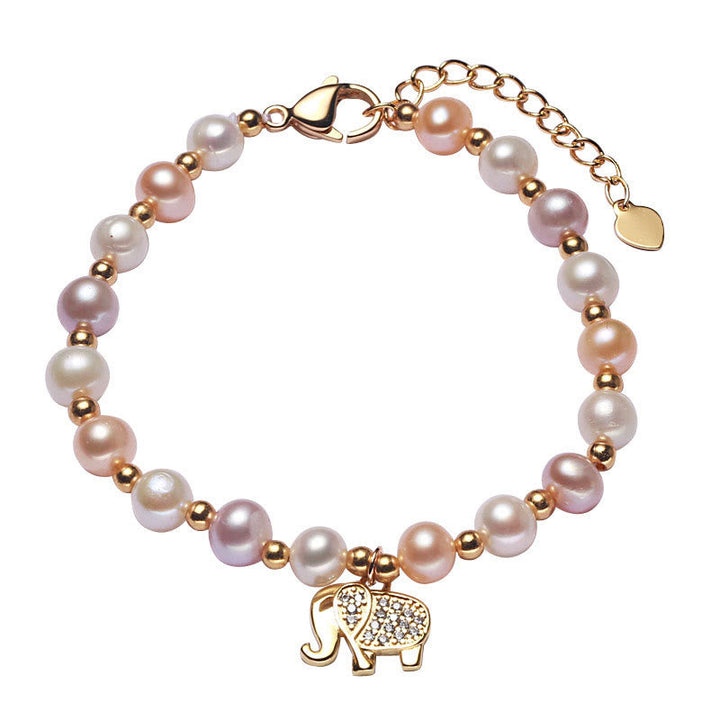 Armband Perle Elefant rosé goldfarben mit Strass Anhänger elegant