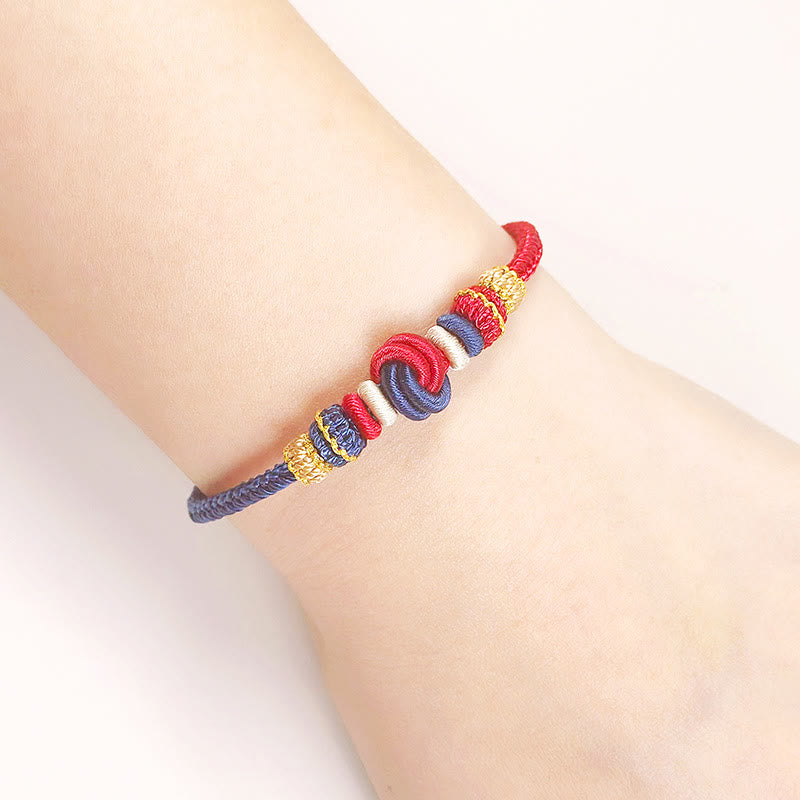 Armband – Glück & Frieden mit roten blauen goldfarbenen Perlen elastisch