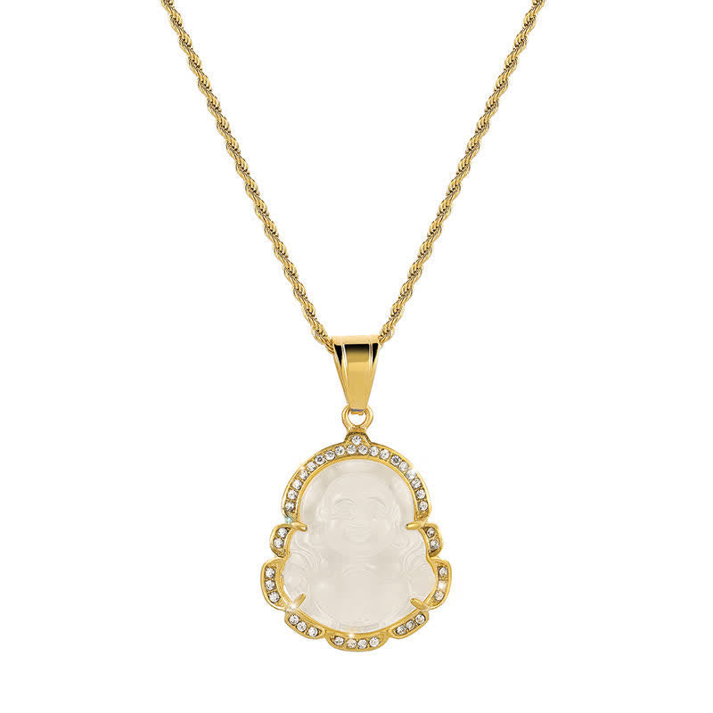 Goldkette mit grüner Jade Buddha Lachen Anhänger Kristalle