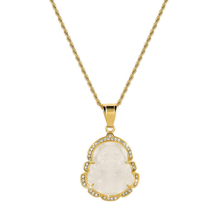 Goldkette mit grüner Jade Buddha Lachen Anhänger Kristalle
