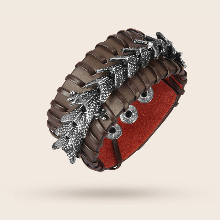Armband Drachen Schutz Harmonie braun rot Leder Metallverzierung elegant