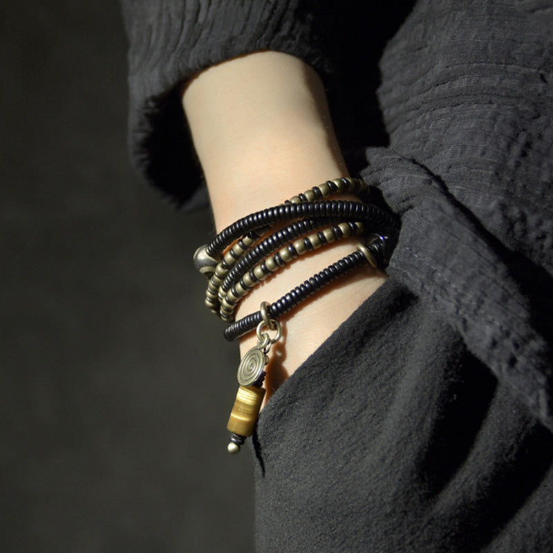 Tibetische Kette Ebenholz Dzi Kupfer Wickelarmband Frieden
