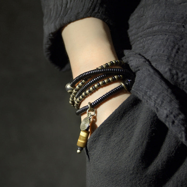 Tibetische Kette Ebenholz Dzi Kupfer Wickelarmband Frieden