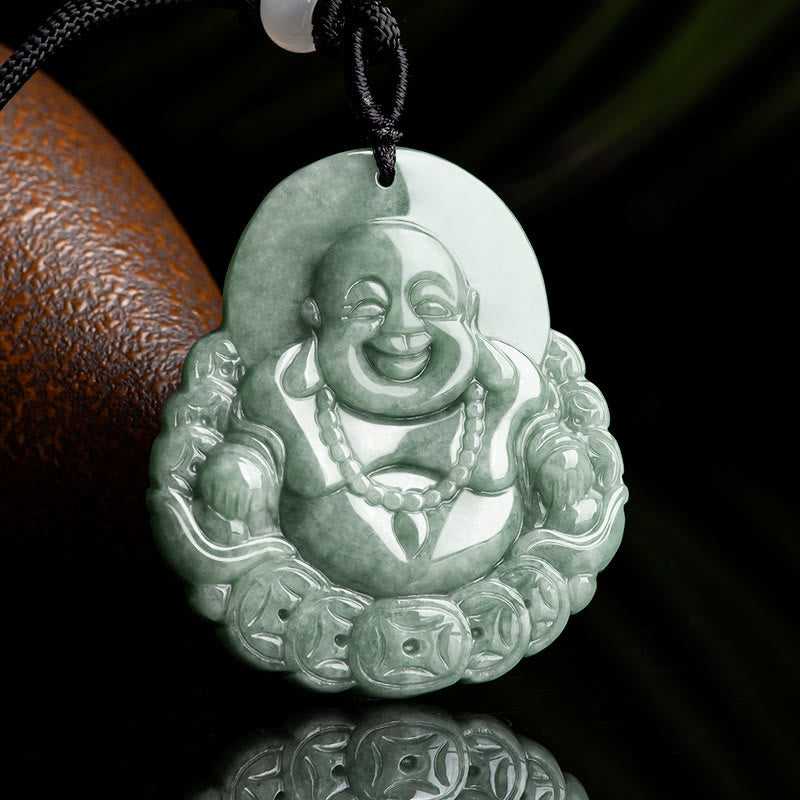 Anhänger Kette Jade Buddha Wohlstand grün Schmuck