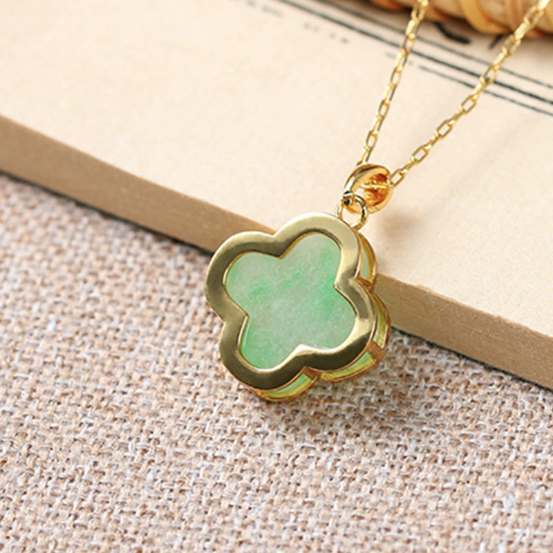 Kette Jade Kleeblatt Glück Wohlstand grüner Stein Goldkette Anhänger