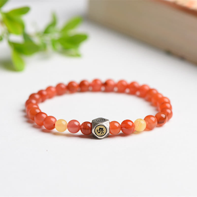 Armband 925 Silber Roter Achat Chinesisches Tierkreis elastisch Naturstein