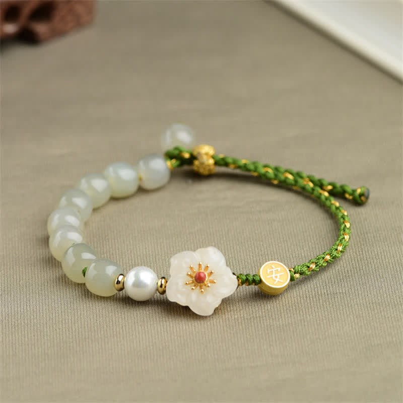 Armband 925 Silber Jade Pfirsichblüte – Glück