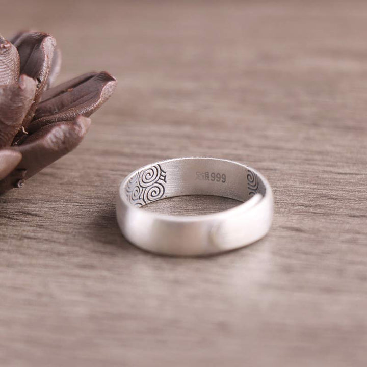 Weißer Silber Ring Lotus Elefant Sechs Wahrheitsworte Segen Buddhismus
