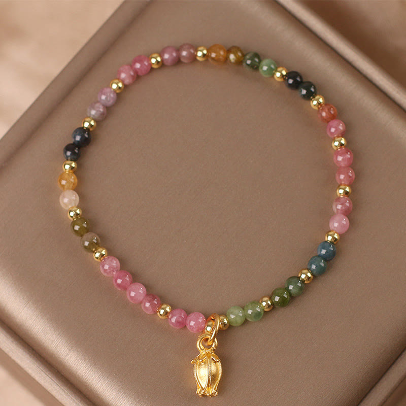 Armband Turmalin Blüten – Energie mit goldenem Blütenanhänger Perlen
