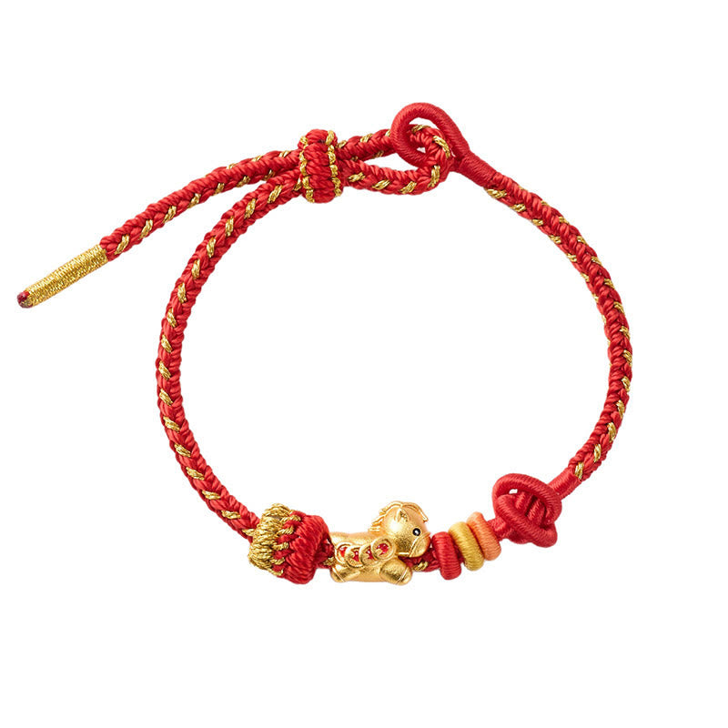 Armband Jahr Des Pferdes Rot – Energie geflochten mit goldenem Pferd Anhänger