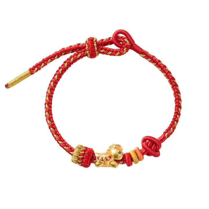 Armband Jahr Des Pferdes Rot – Energie geflochten mit goldenem Pferd Anhänger
