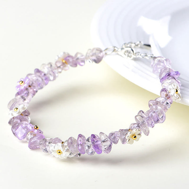 Armband Erdbeerquarz Aquamarin Amethyst Chips Blütenperlen Silber Verschluss Schmuck