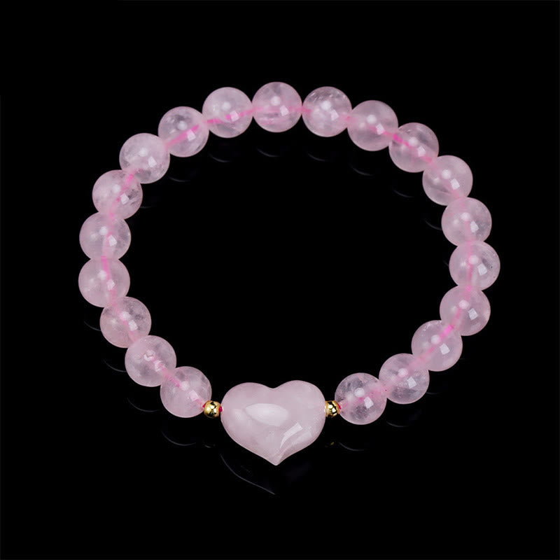 Armband Erdbeerquarz Grüner Aventurin – Liebe mit Herz Anhänger rosa Perlen