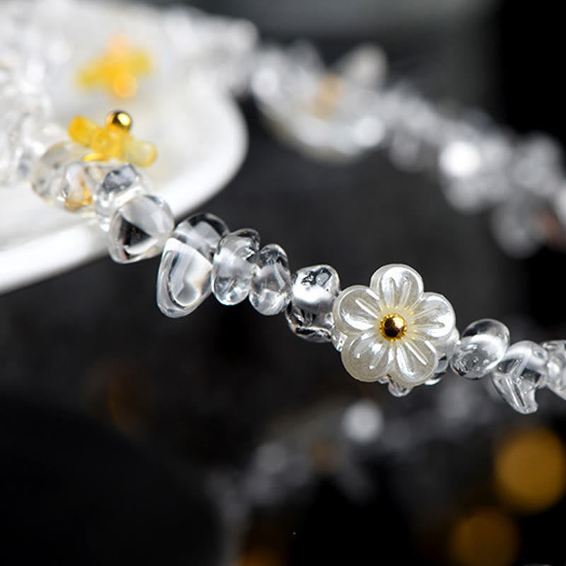 Armband Erdbeerquarz Aquamarin mit Blütenperle zarter Schmuck am Handgelenk