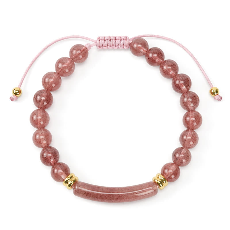 Armband Erdbeerquarz Grüner Aventurin Positivität rosa Kordel verstellbar Goldperlen Handgelenk